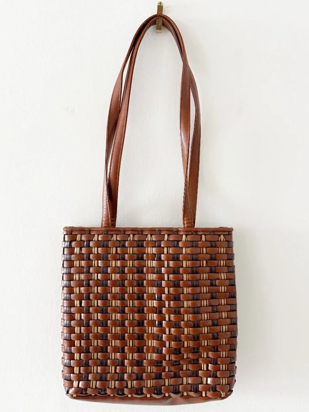 Vintage Genuine Leather Nine West Brown Woven Purse Bag